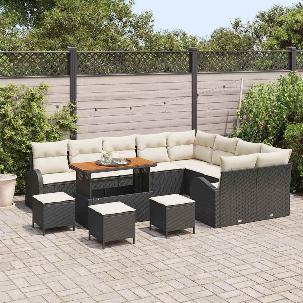 Set de canapele pentru grădină cu pernă 13 pcs Negru și Crem GartenMobel Dekor