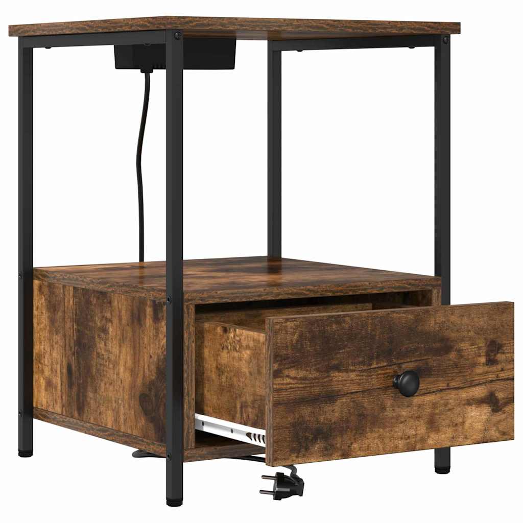 Cabinet de noptiere cu stație de încărcare 2 pcs Stejar afumat GartenMobel Dekor