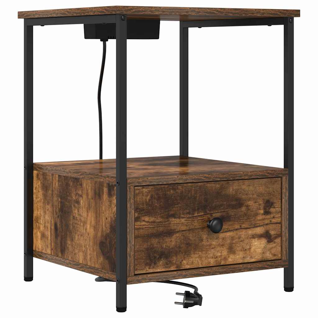 Cabinet de noptiere cu stație de încărcare 2 pcs Stejar afumat GartenMobel Dekor