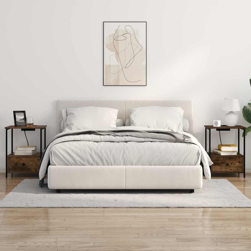 Cabinet de noptiere cu stație de încărcare 2 pcs Stejar afumat GartenMobel Dekor