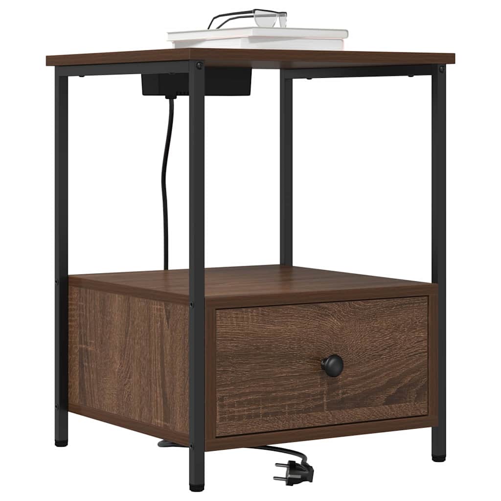 Cabinet de noptiere cu stație de încărcare 2 pcs Stejar brun GartenMobel Dekor