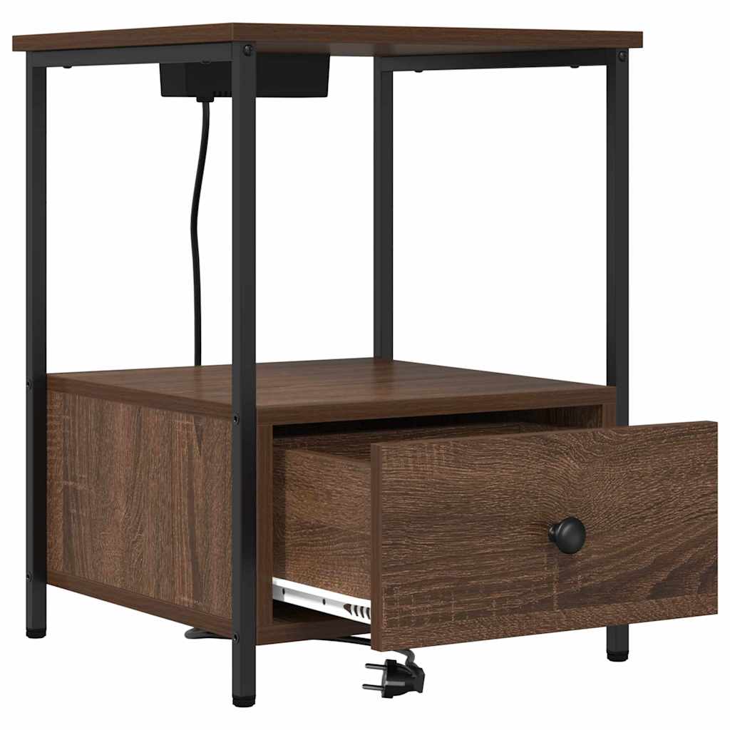 Cabinet de noptiere cu stație de încărcare 2 pcs Stejar brun GartenMobel Dekor