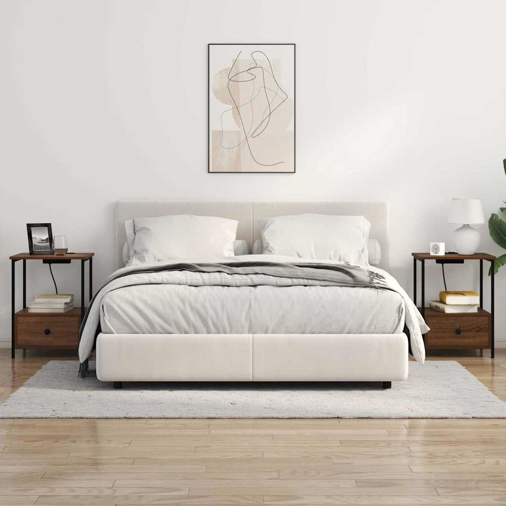 Cabinet de noptiere cu stație de încărcare 2 pcs Stejar brun GartenMobel Dekor