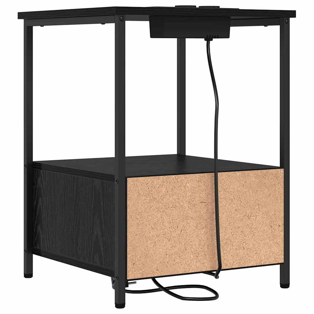 Cabinet de noptiere cu stație de încărcare 2 pcs Stejar negru GartenMobel Dekor