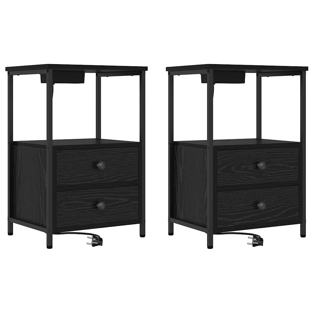 Cabinet de noptiere cu stație de încărcare 2 pcs Stejar negru GartenMobel Dekor