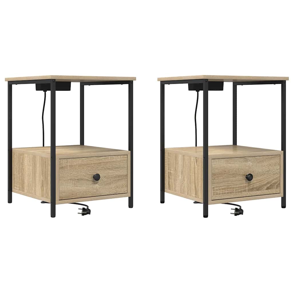 Cabinet de noptiere cu stație de încărcare 2 pcs Stejar sonoma GartenMobel Dekor