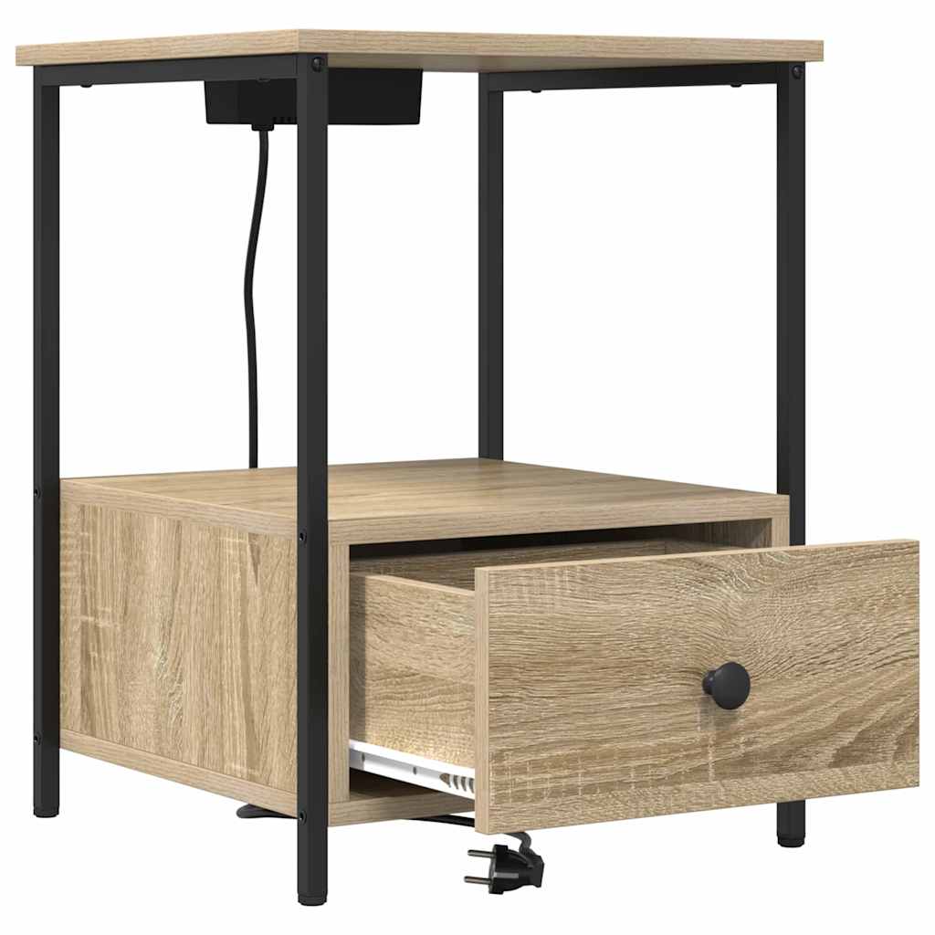 Cabinet de noptiere cu stație de încărcare 2 pcs Stejar sonoma GartenMobel Dekor