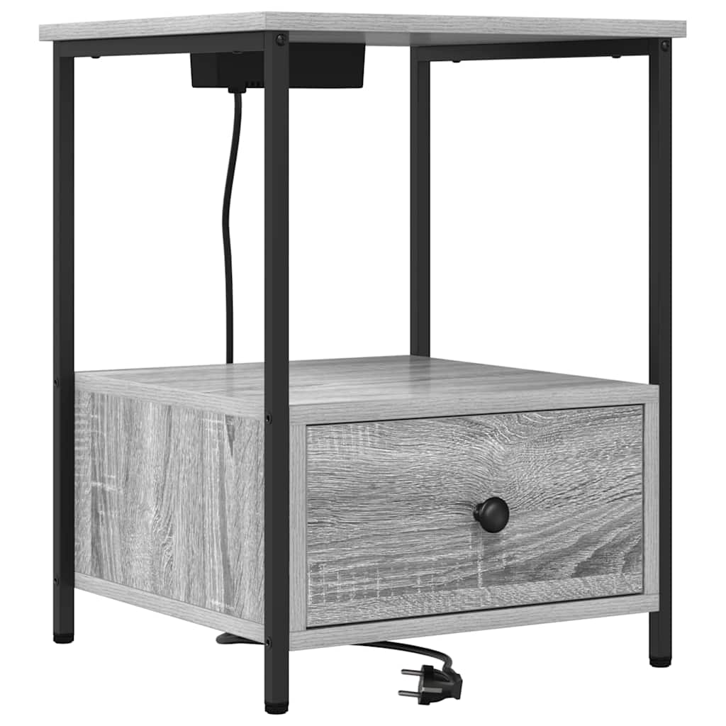 Cabinet de noptiere cu stație de încărcare 2 pcs sonoma gri GartenMobel Dekor