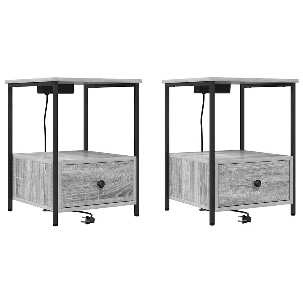 Cabinet de noptiere cu stație de încărcare 2 pcs sonoma gri GartenMobel Dekor