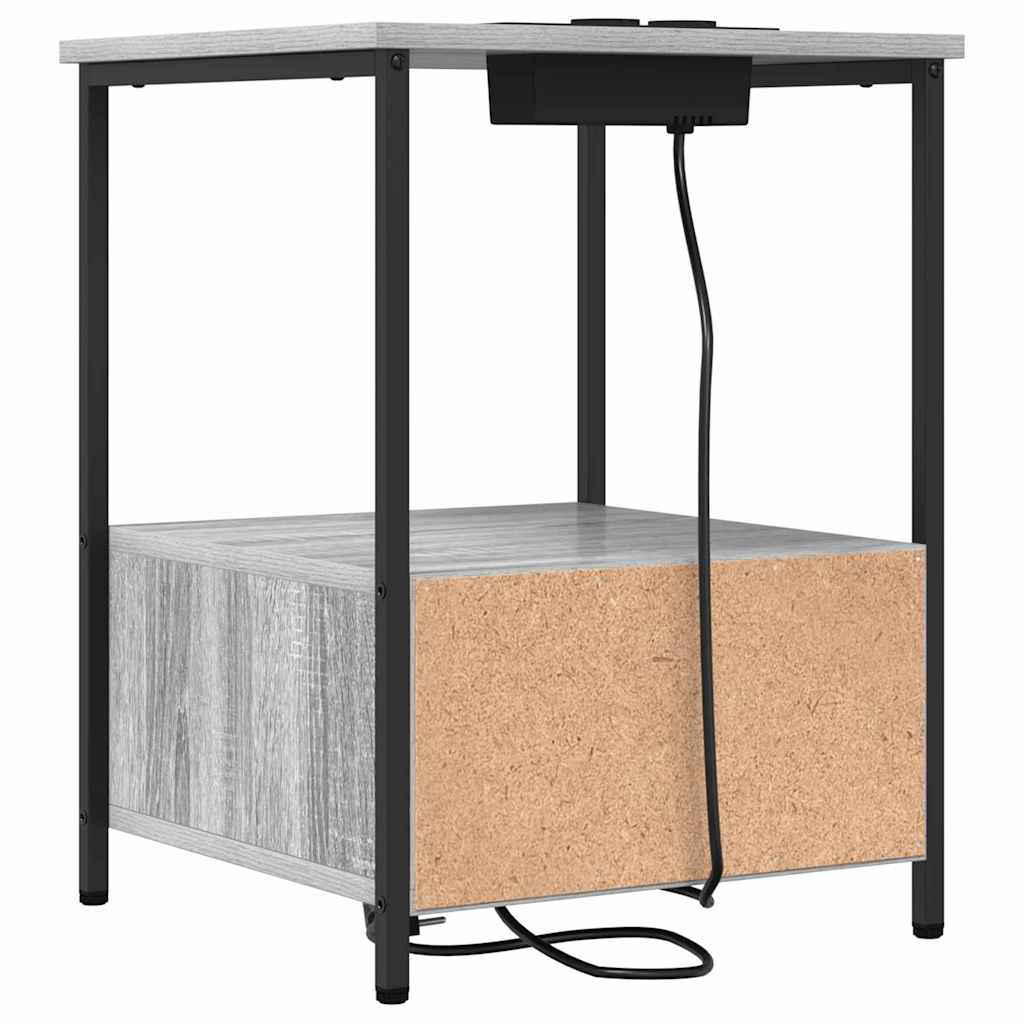 Cabinet de noptiere cu stație de încărcare 2 pcs sonoma gri GartenMobel Dekor