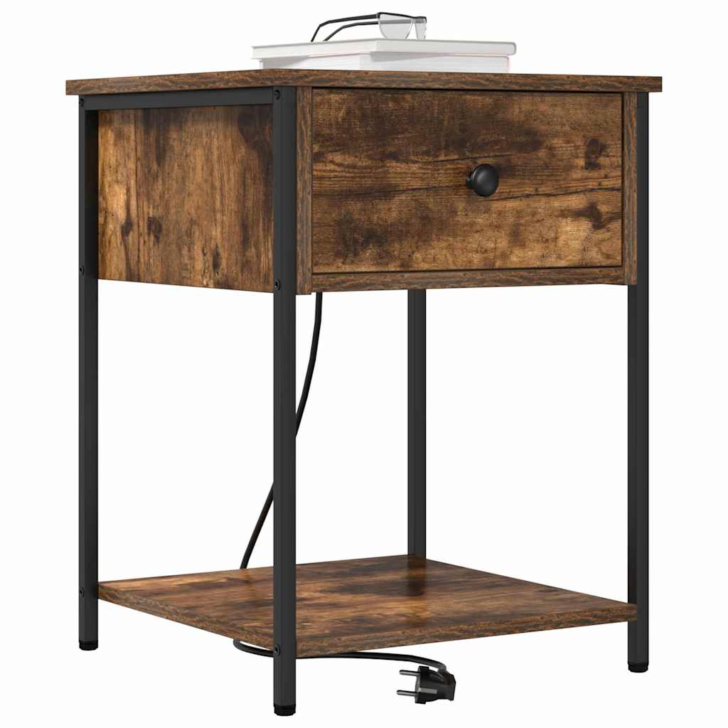 Dulap de noapte cu sertar 2 pcs Stejar afumat 42 x 41 x 56 cm GartenMobel Dekor