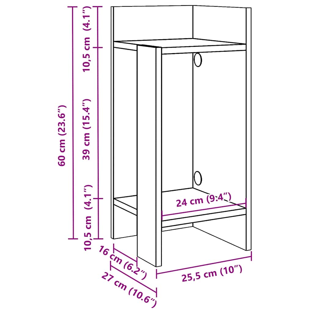 Masă laterală cu poliță Stejar artizanal 25,5x27x60 cm GartenMobel Dekor