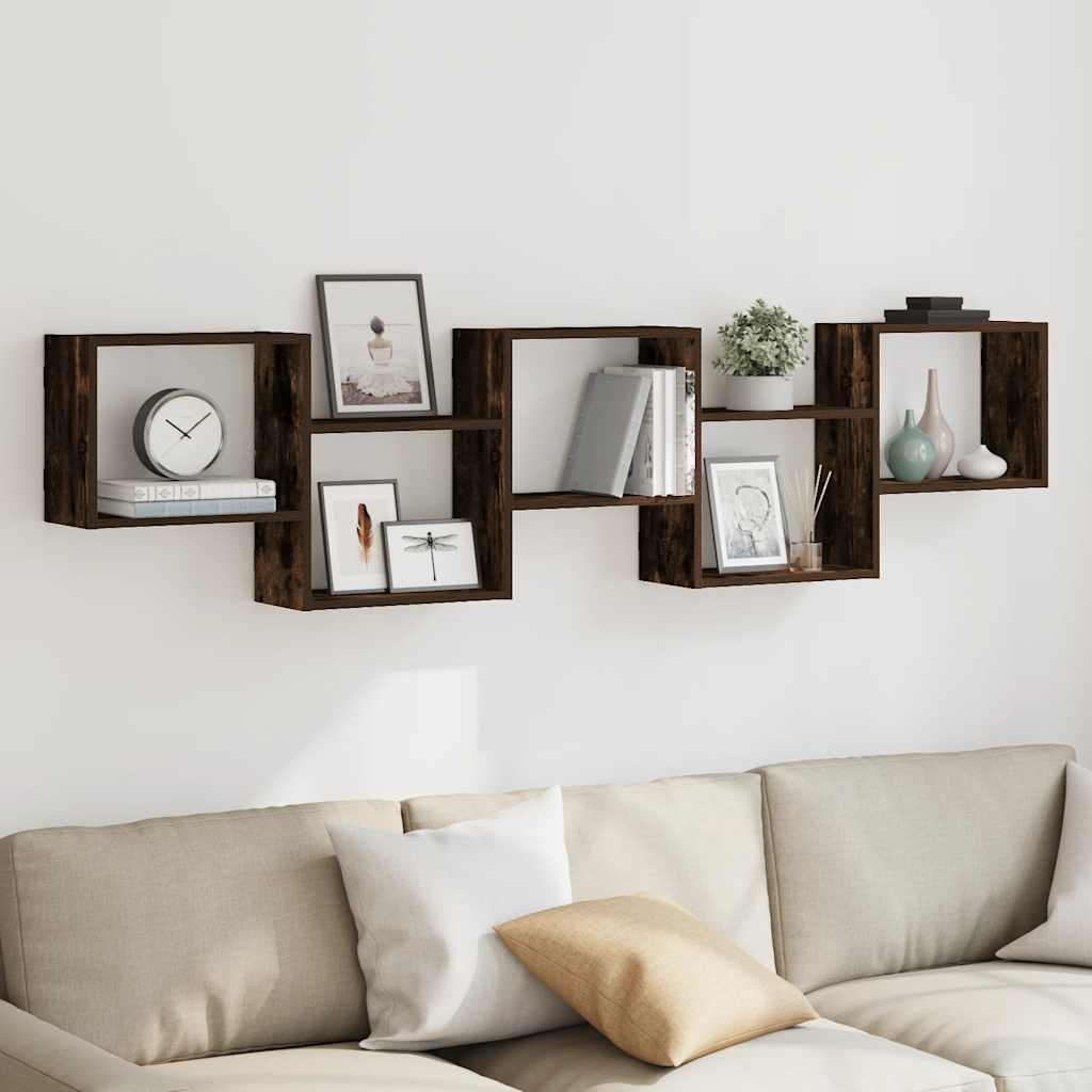 Raft cubic perete 5 compartimente stejar fumuriu lemn prelucrat GartenMobel Dekor