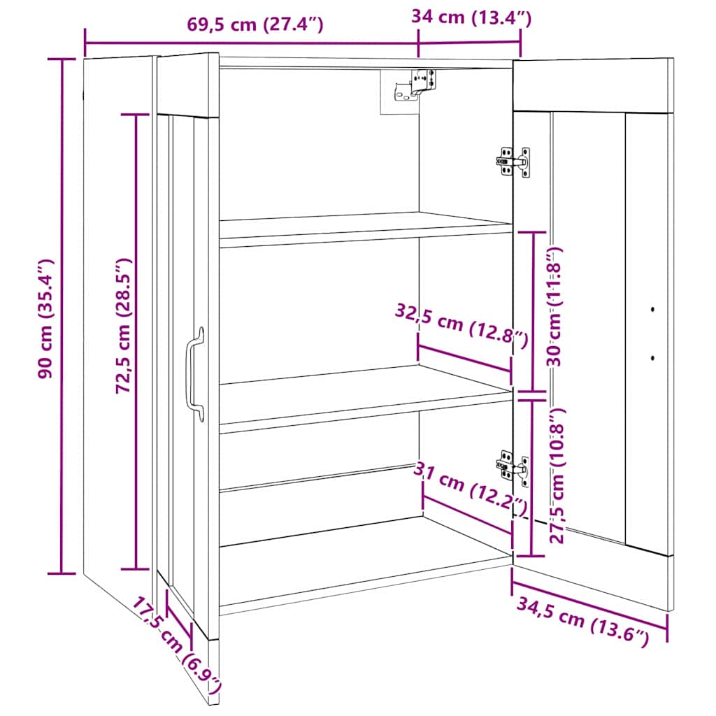 Dulap de perete suspendat Maro 69.5 x 34 x 90 cm Lemn compozit GartenMobel Dekor