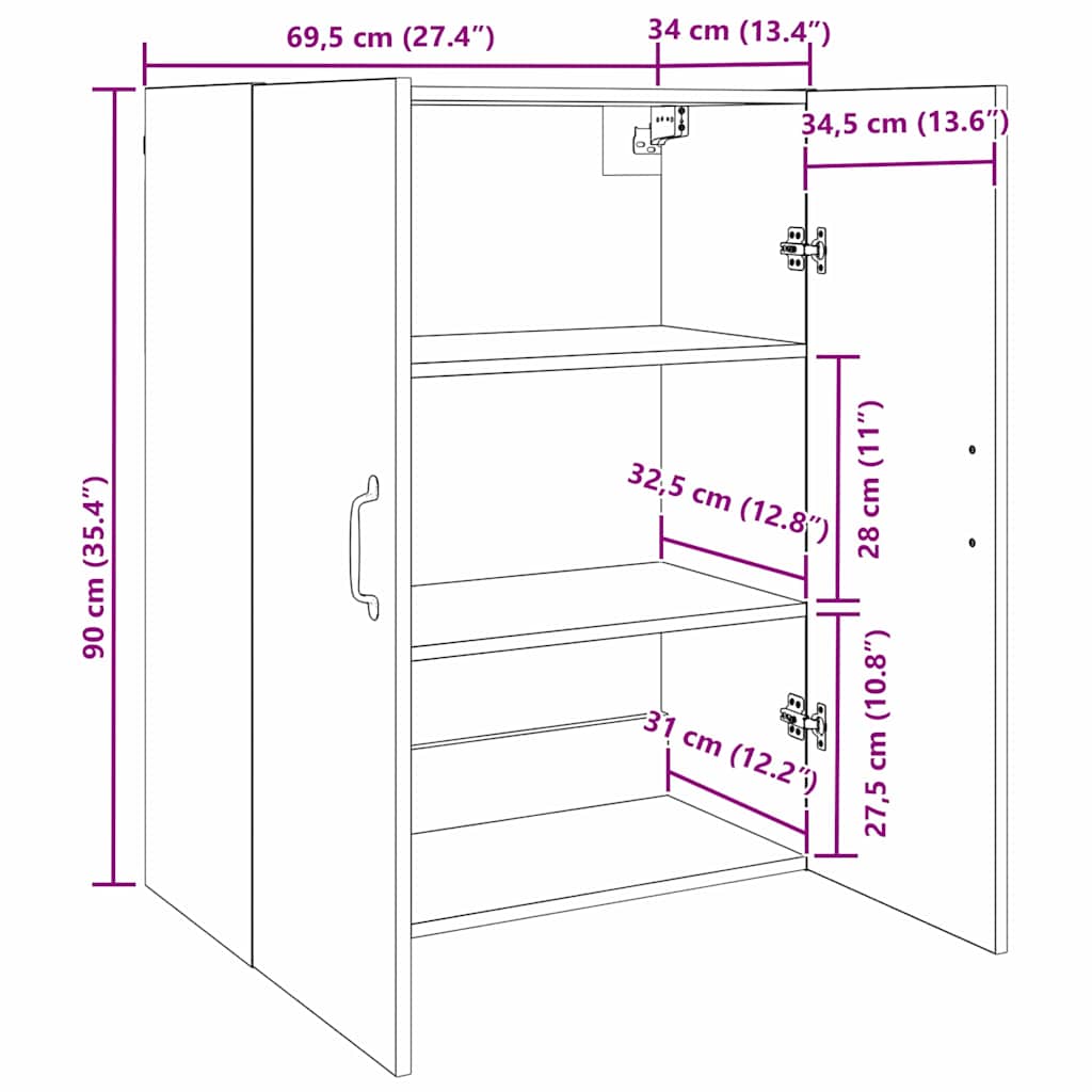 Dulap suspendat Pe perete stejar artizanal 69.5 x 34 x 90 cm GartenMobel Dekor