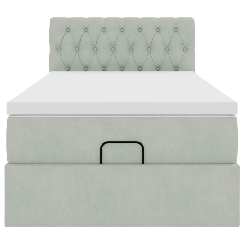 Cadru de pat otoman cu saltea Gri deschis 90x190cm catifea GartenMobel Dekor