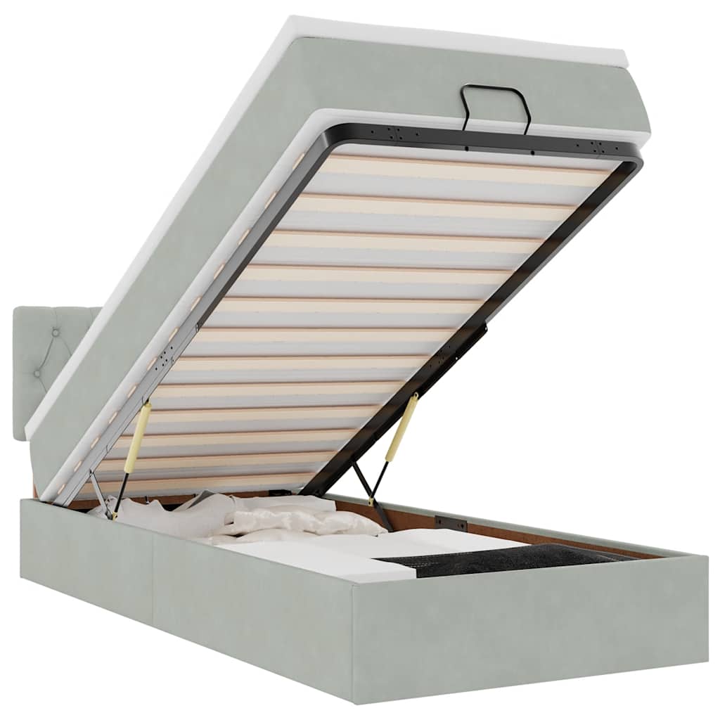 Cadru de pat otoman cu saltea Gri deschis 90x190cm catifea GartenMobel Dekor