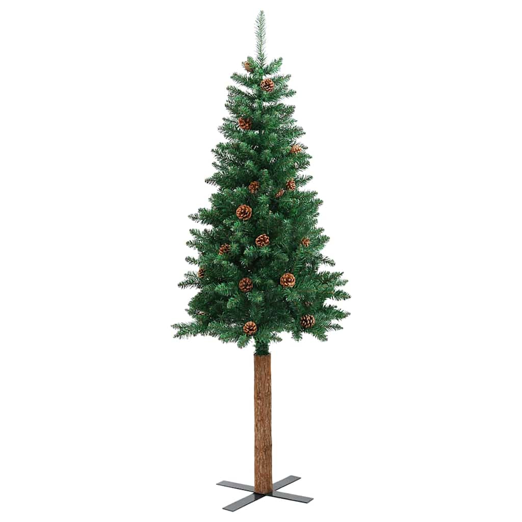Brad de Crăciun subțire Verde 210 cm PVC și lemn de PIN masiv GartenMobel Dekor