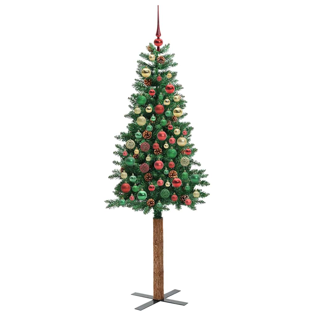 Brad de Crăciun subțire Verde 210 cm PVC și lemn de PIN masiv GartenMobel Dekor