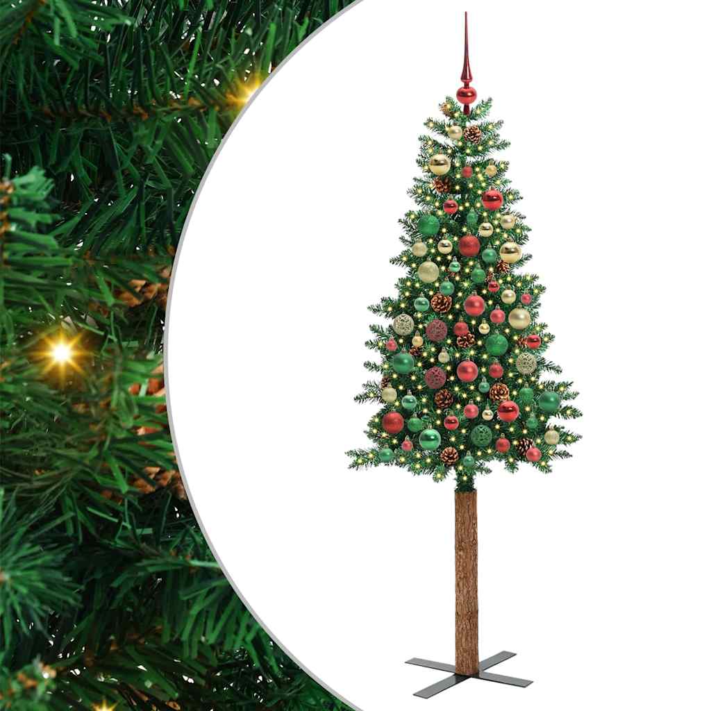 Brad de Crăciun subțire Verde 210 cm PVC și lemn de PIN masiv GartenMobel Dekor