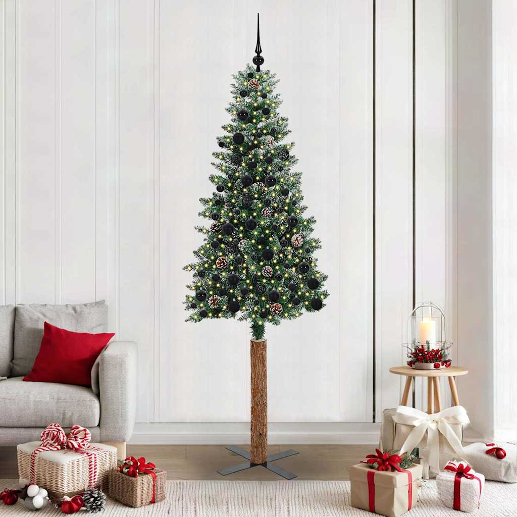 Brad de Crăciun subțire cu 300 LED Verde și alb 210 cm GartenMobel Dekor