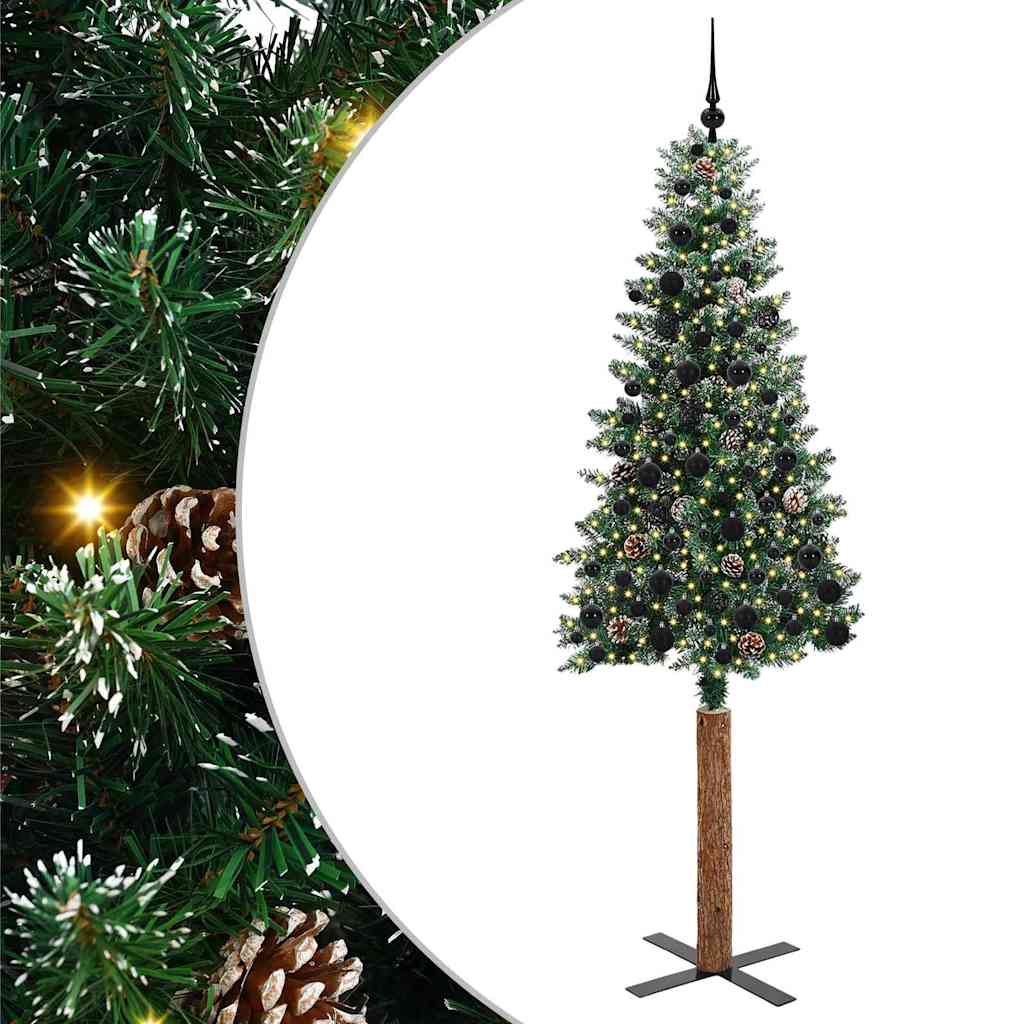Brad de Crăciun subțire cu 300 LED Verde și alb 210 cm GartenMobel Dekor