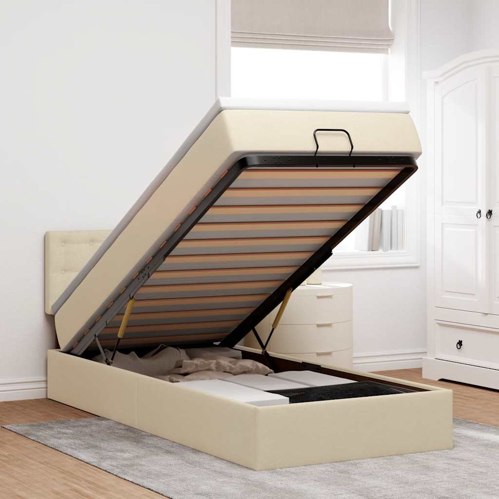 Pat otoman cu saltea crem 90x200 cm stofa GartenMobel Dekor