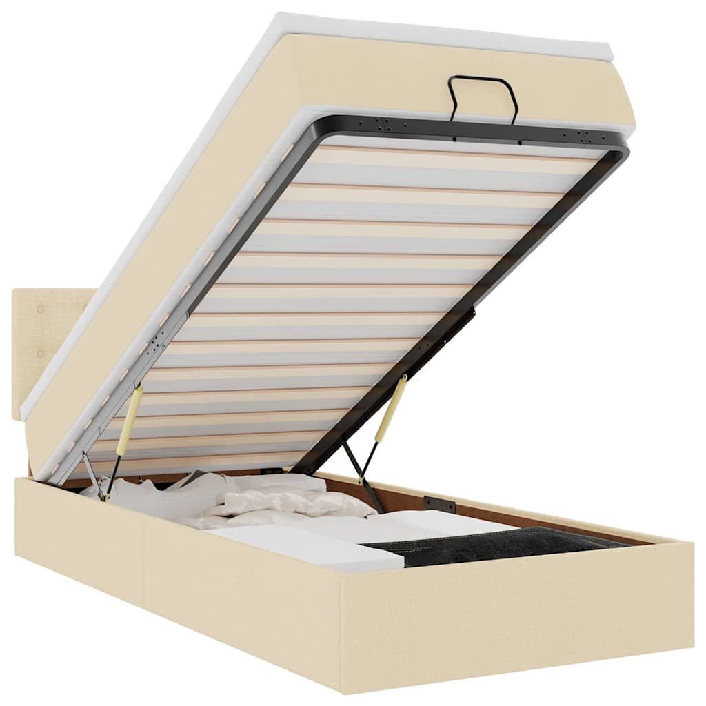 Pat otoman cu saltea și LED-uri, crem, 90x200 cm, textil GartenMobel Dekor