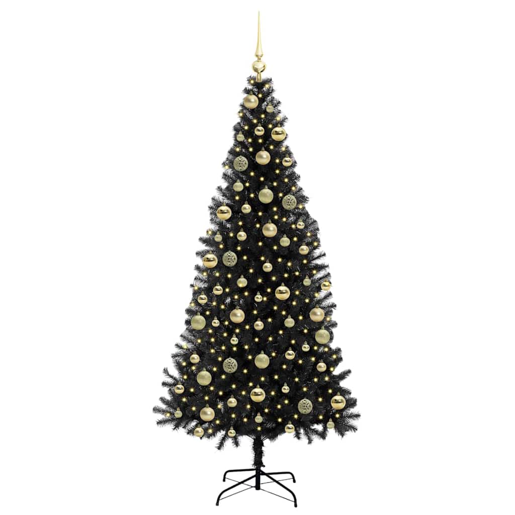 Brad de Crăciun cu 300 LED cu suport Negru 210 cm PVC GartenMobel Dekor