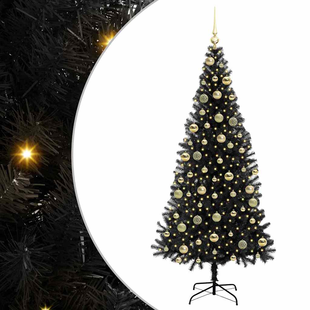 Brad de Crăciun cu 300 LED cu suport Negru 210 cm PVC GartenMobel Dekor