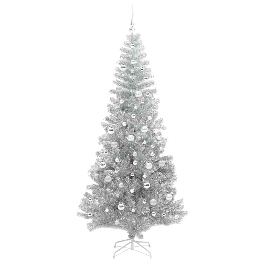 Brad de Crăciun cu 300 LED cu suport Argintiu 210 cm PET GartenMobel Dekor