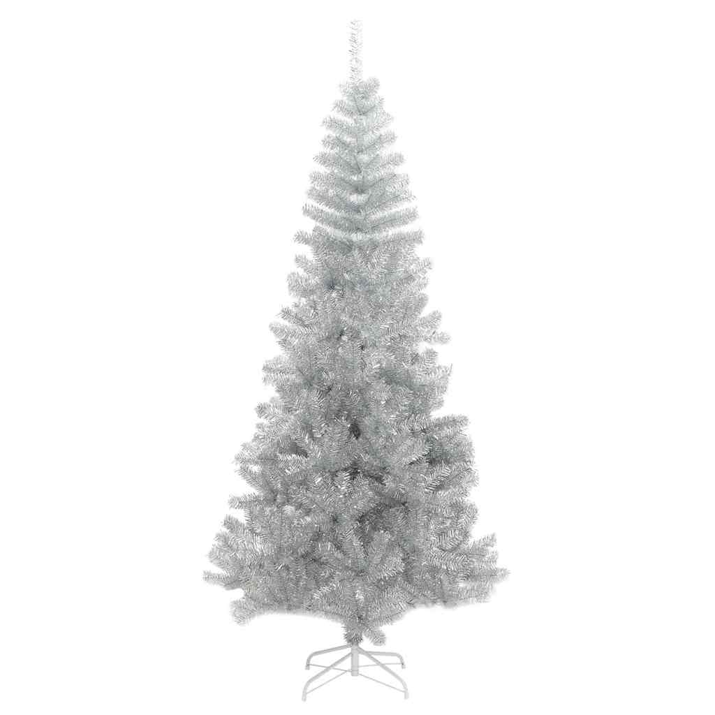 Brad de Crăciun cu 300 LED cu suport Argintiu 210 cm PET GartenMobel Dekor