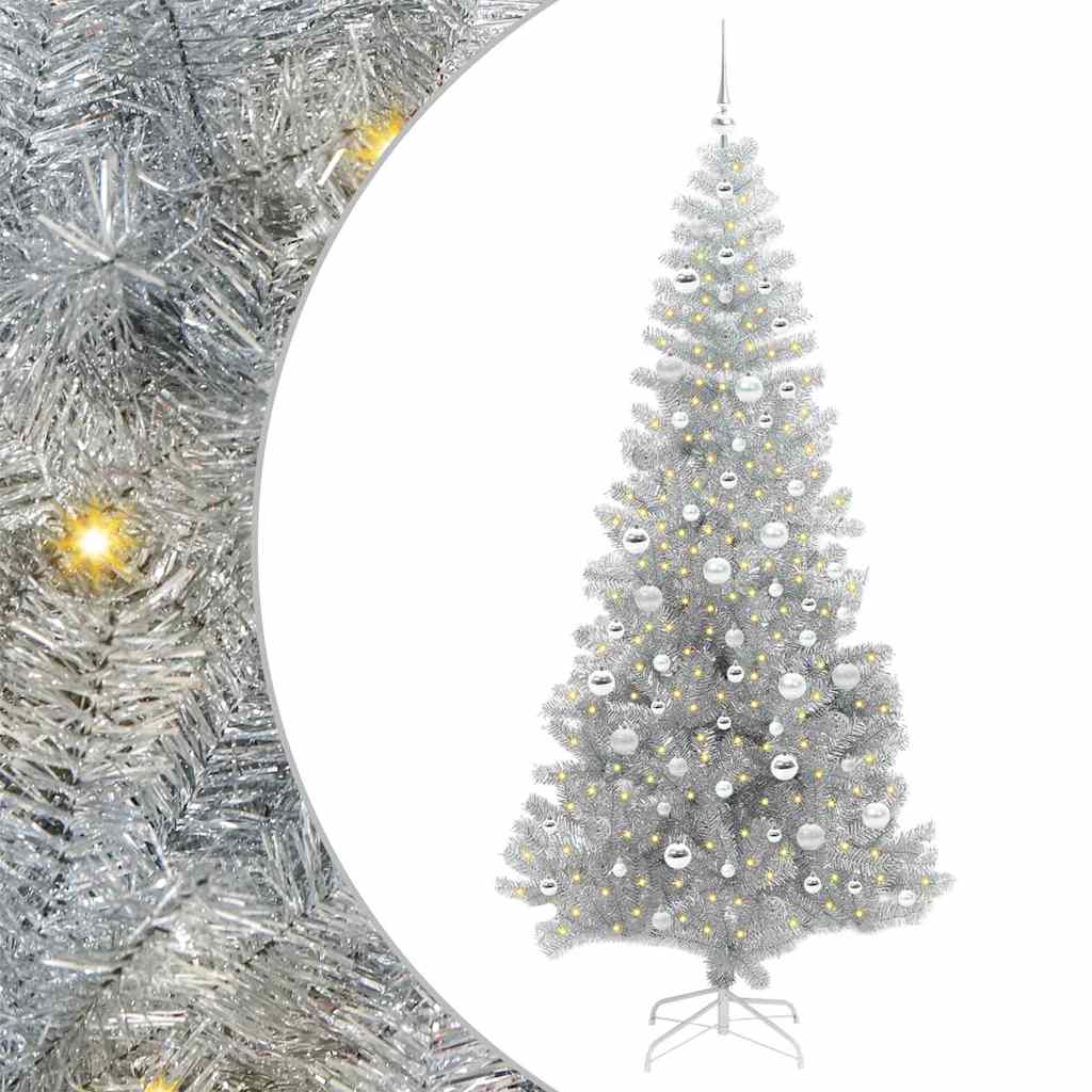 Brad de Crăciun cu 300 LED cu suport Argintiu 210 cm PET GartenMobel Dekor