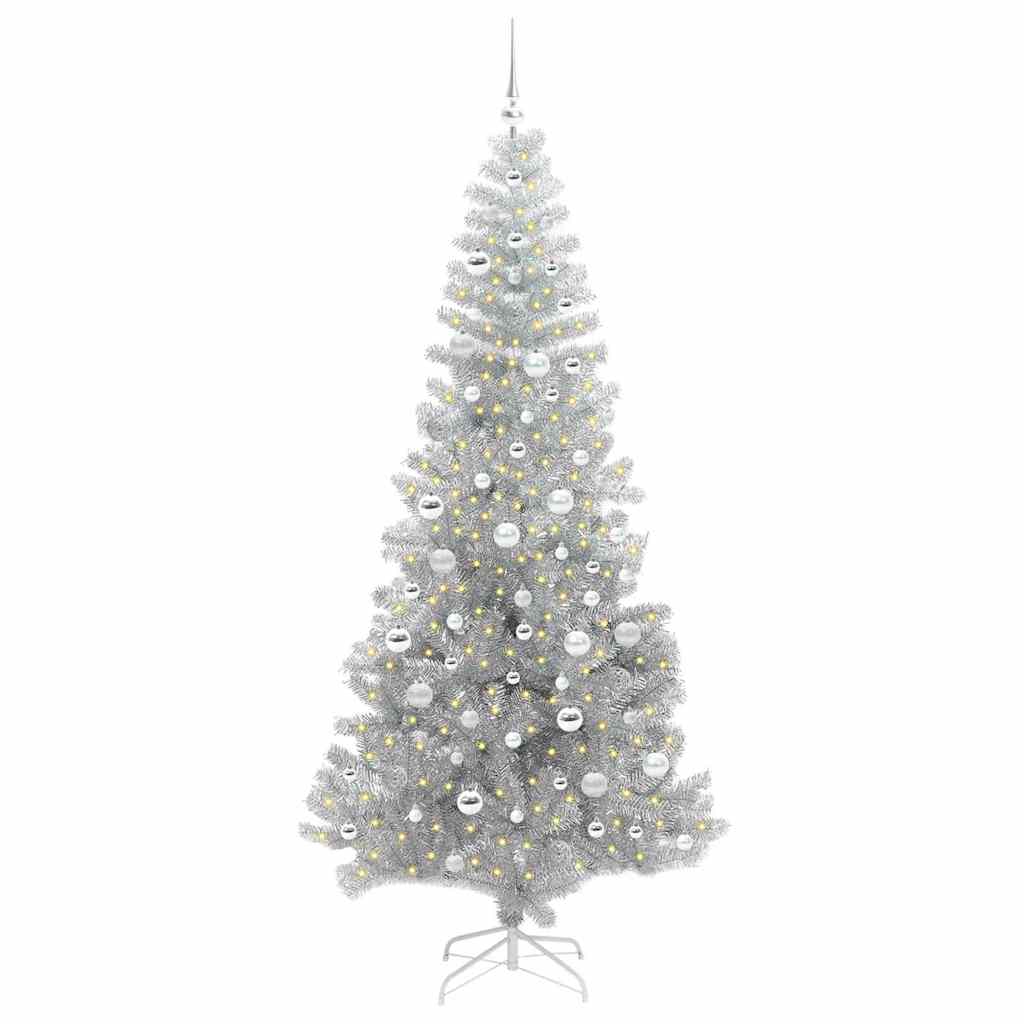 Brad de Crăciun cu 300 LED cu suport Argintiu 210 cm PET GartenMobel Dekor