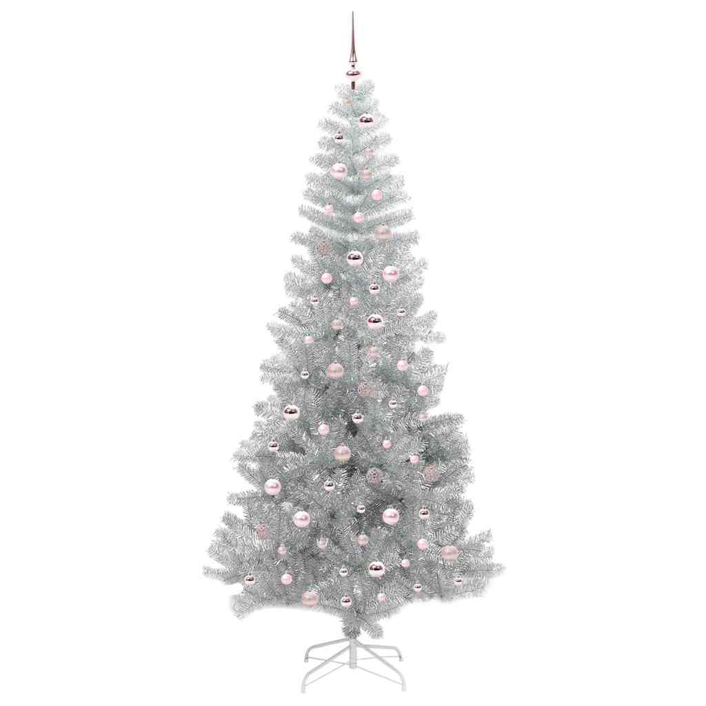 Brad de Crăciun cu 300 LED cu suport Argintiu 240 cm PET GartenMobel Dekor