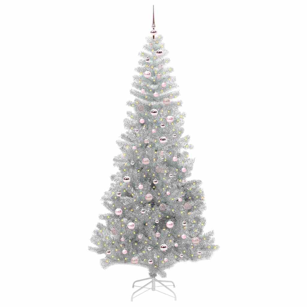 Brad de Crăciun cu 300 LED cu suport Argintiu 240 cm PET GartenMobel Dekor