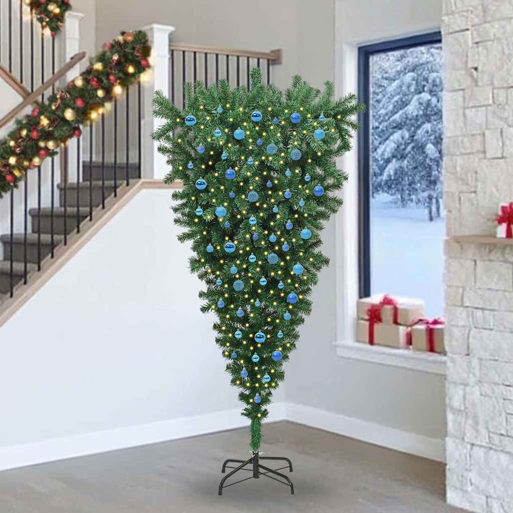 Brad de Crăciun artificial pre-iluminat cu minge, cu design răsturnat GartenMobel Dekor