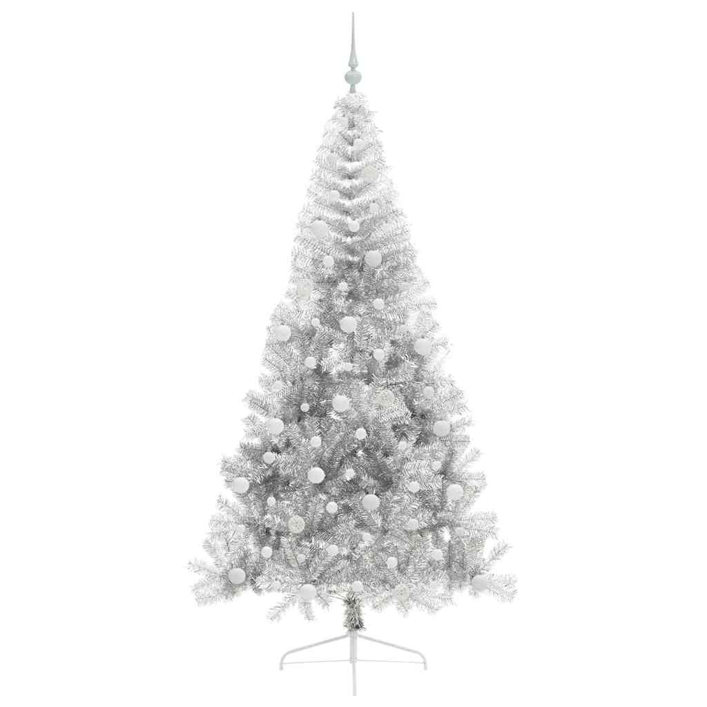 Pom de Crăciun artificial pre-iluminat Argintiu 210 cm PET GartenMobel Dekor