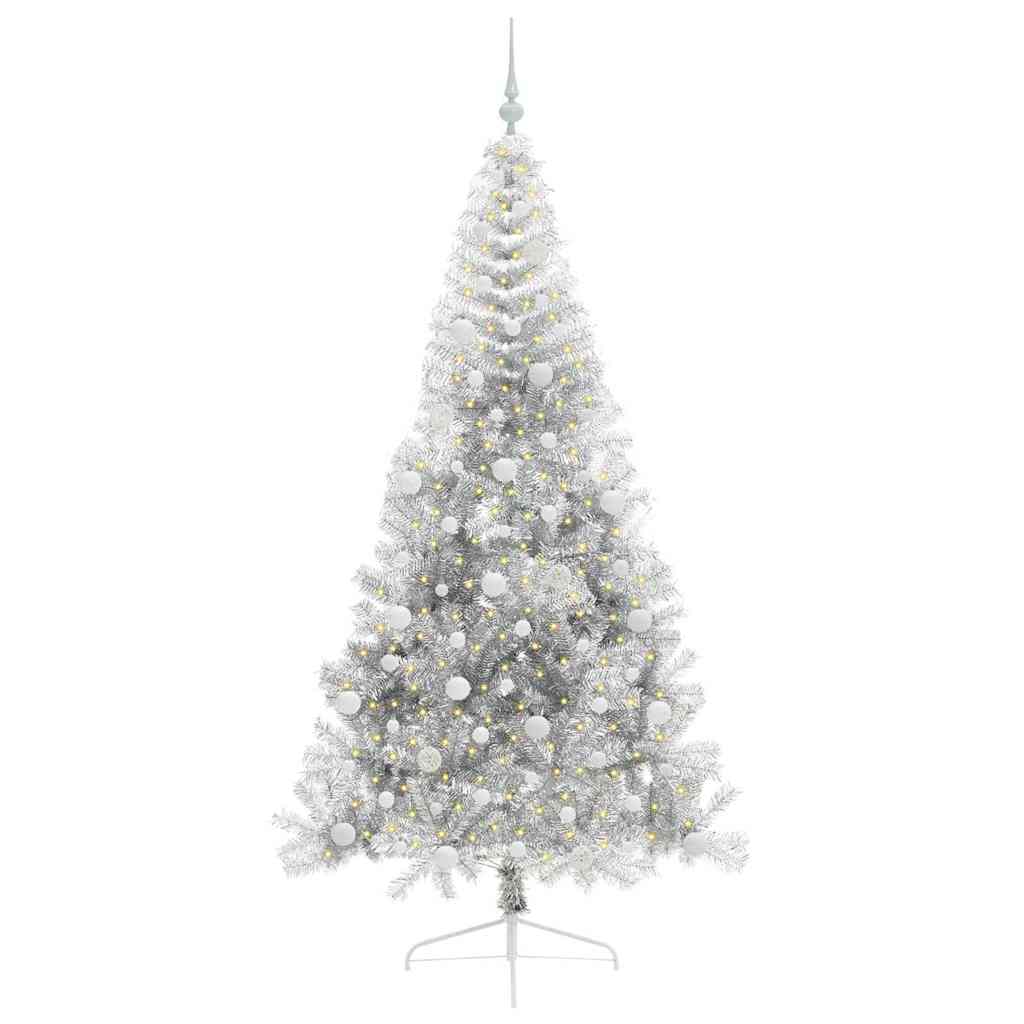 Pom de Crăciun artificial pre-iluminat Argintiu 210 cm PET GartenMobel Dekor
