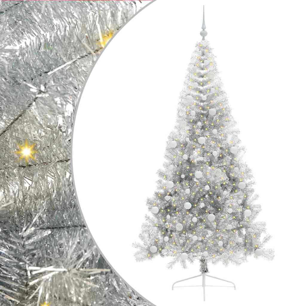 Pom de Crăciun artificial pre-iluminat Argintiu 210 cm PET GartenMobel Dekor