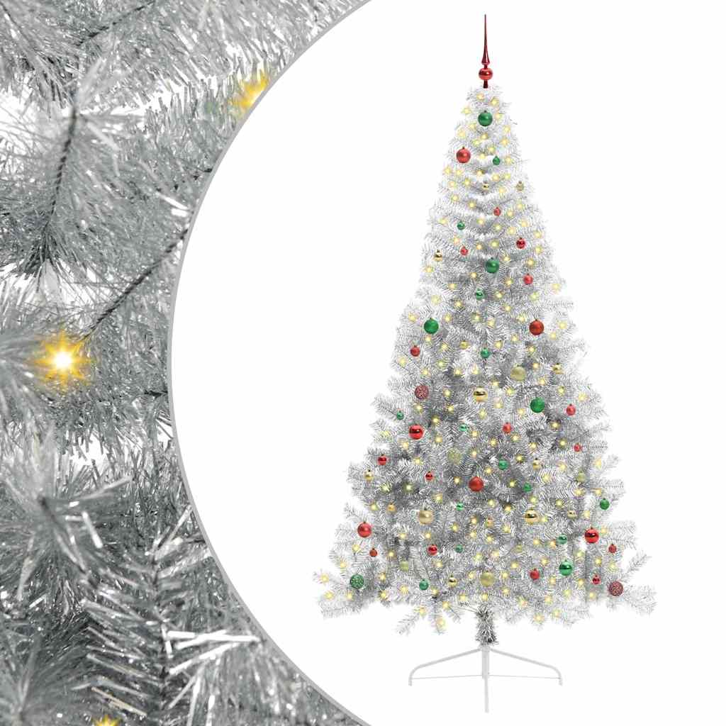 Brad de Crăciun artificial pre-iluminat Argintiu 240 cm PET GartenMobel Dekor