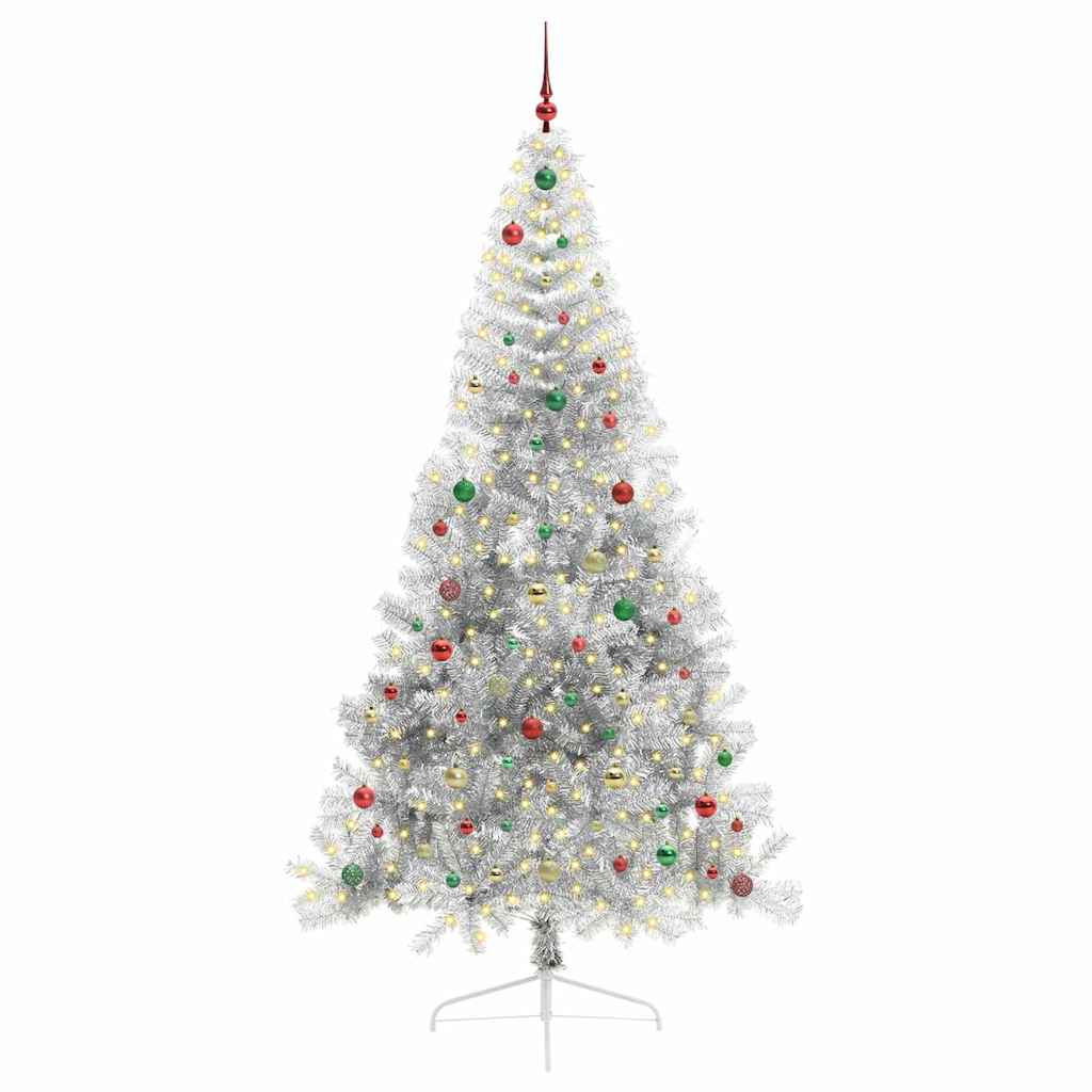 Brad de Crăciun artificial pre-iluminat Argintiu 240 cm PET GartenMobel Dekor