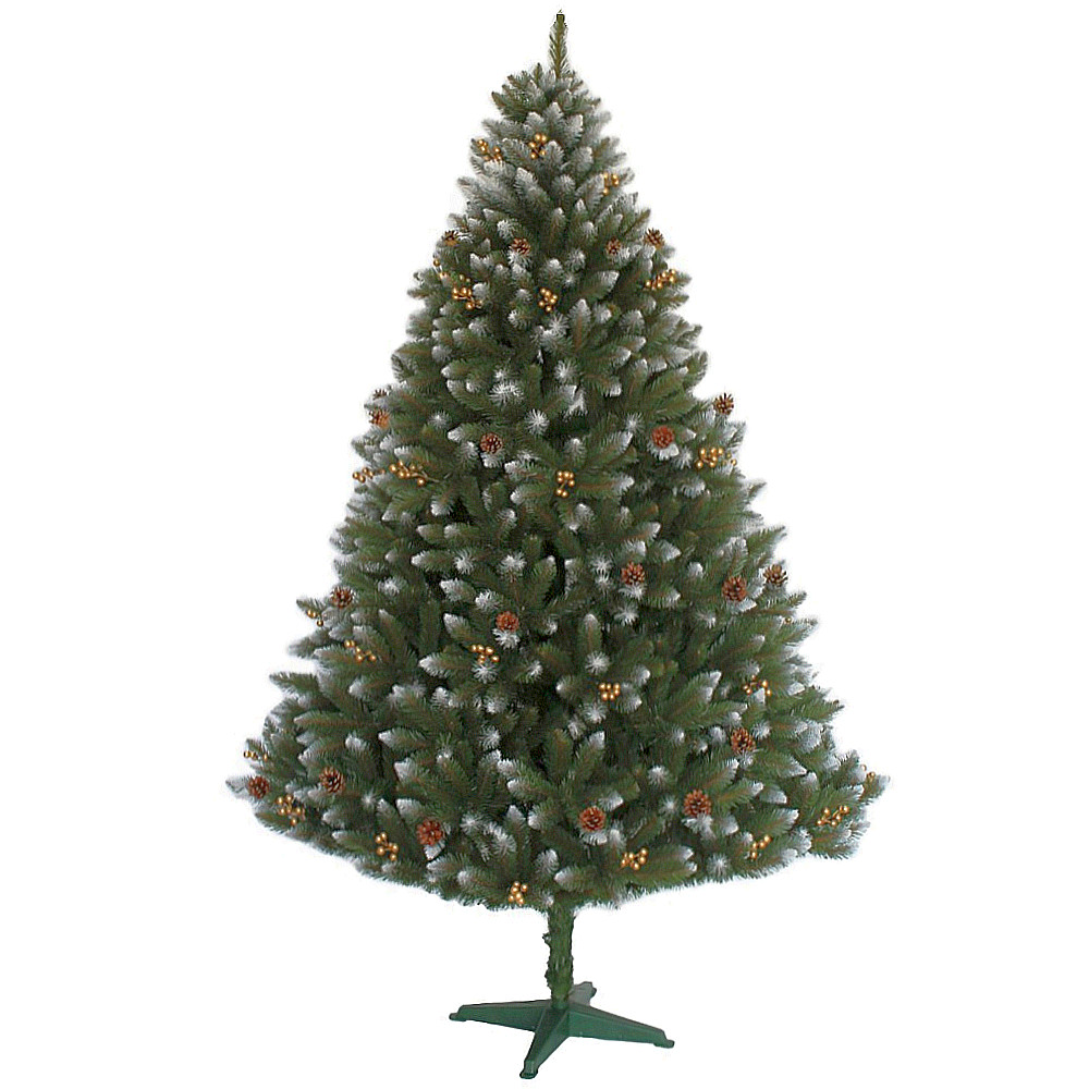 Brad Artificial Molid HollyGold cu Fructe Aurii si Conuri Naturale, Verde cu Varfuri Albe 180 cm