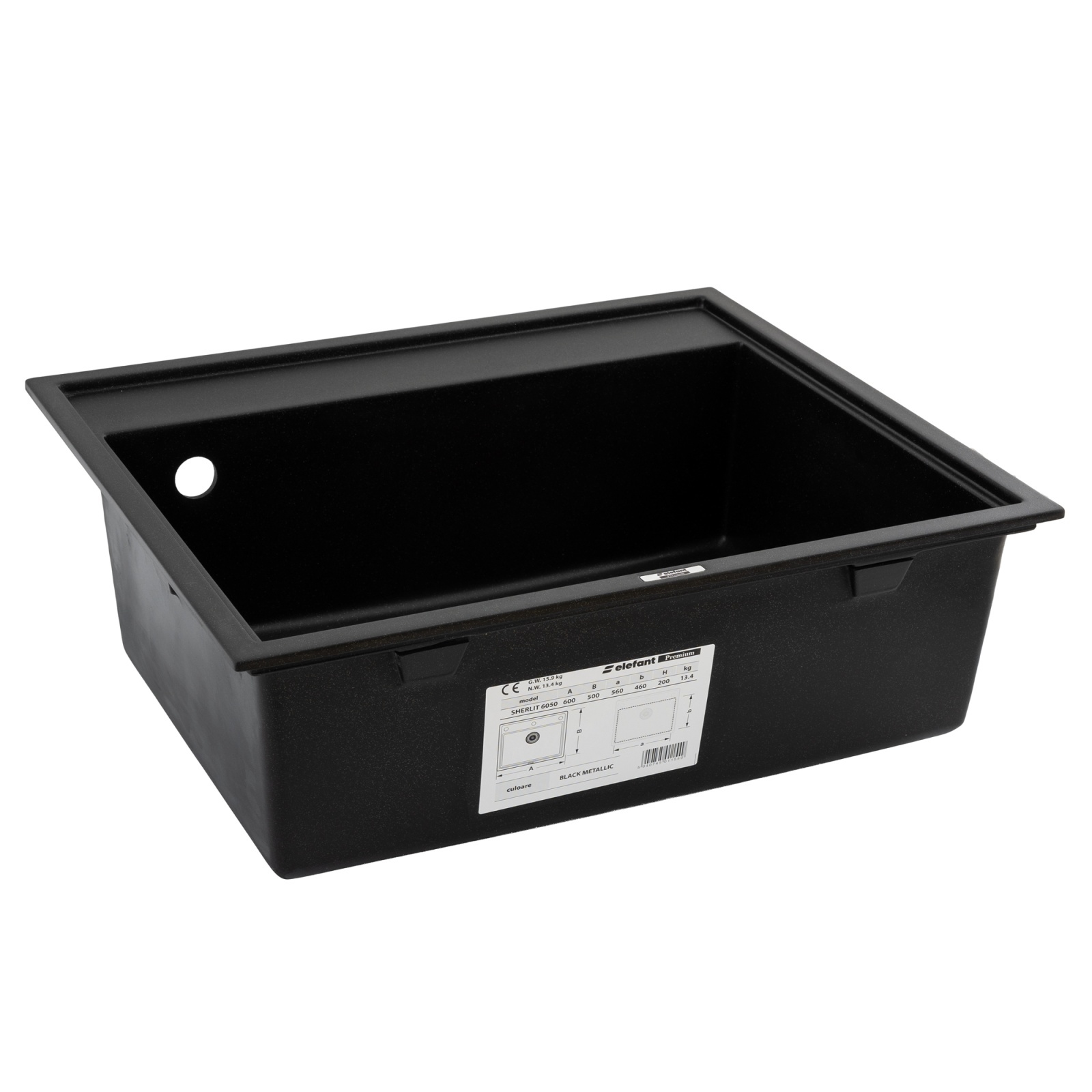 Chiuveta de bucatarie Elefant Premium SHERLIT, Negru metalic 600x500 mm Innovative ReliableTools