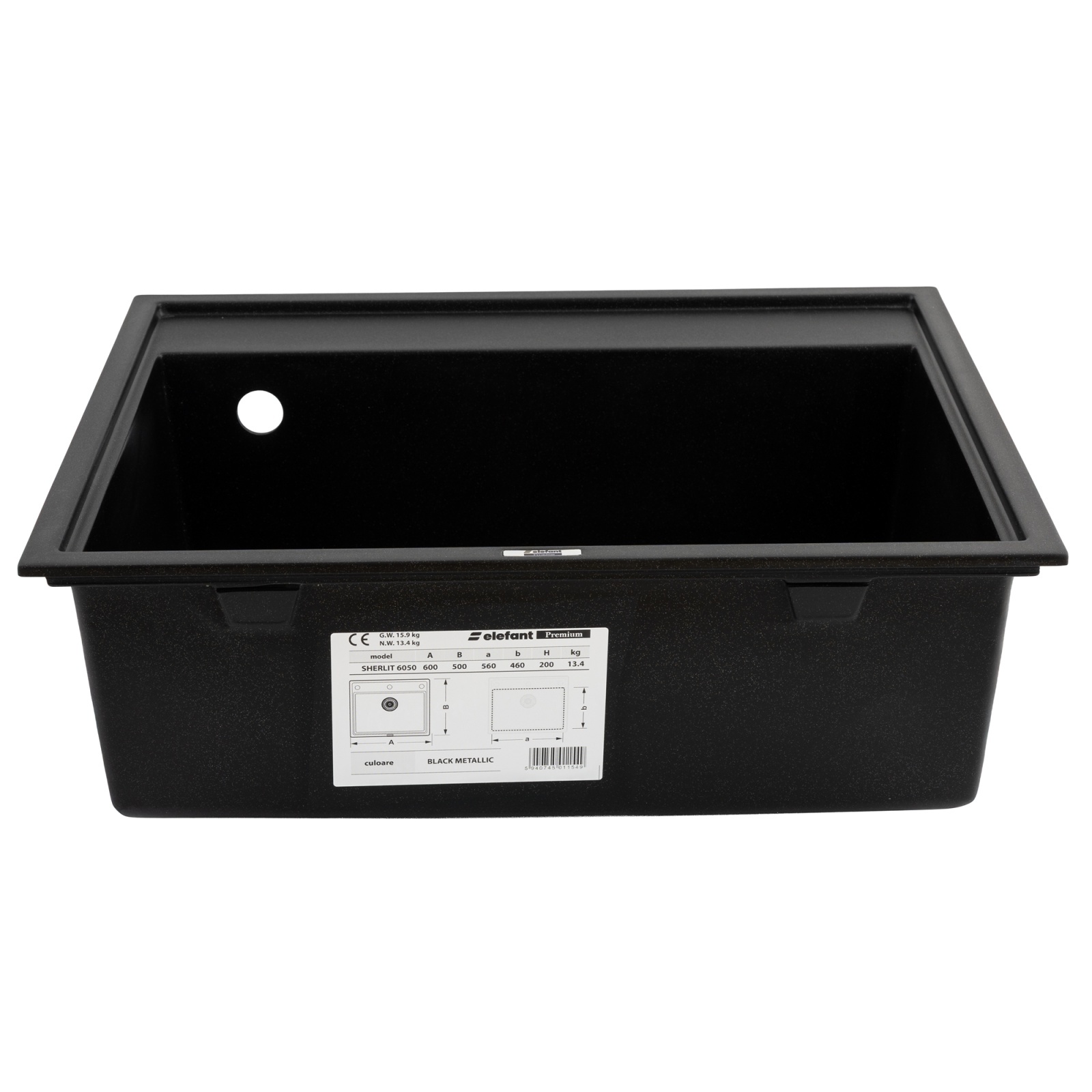 Chiuveta de bucatarie Elefant Premium SHERLIT, Negru metalic 600x500 mm Innovative ReliableTools