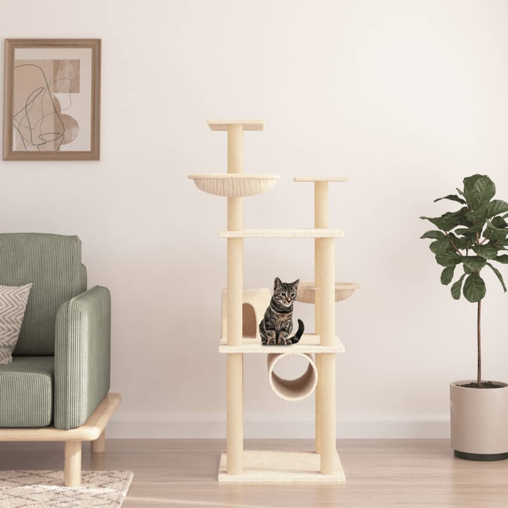 Ansamblu de pisici cu stâlpi din funie de sisal, crem, 141 cm GartenMobel Dekor
