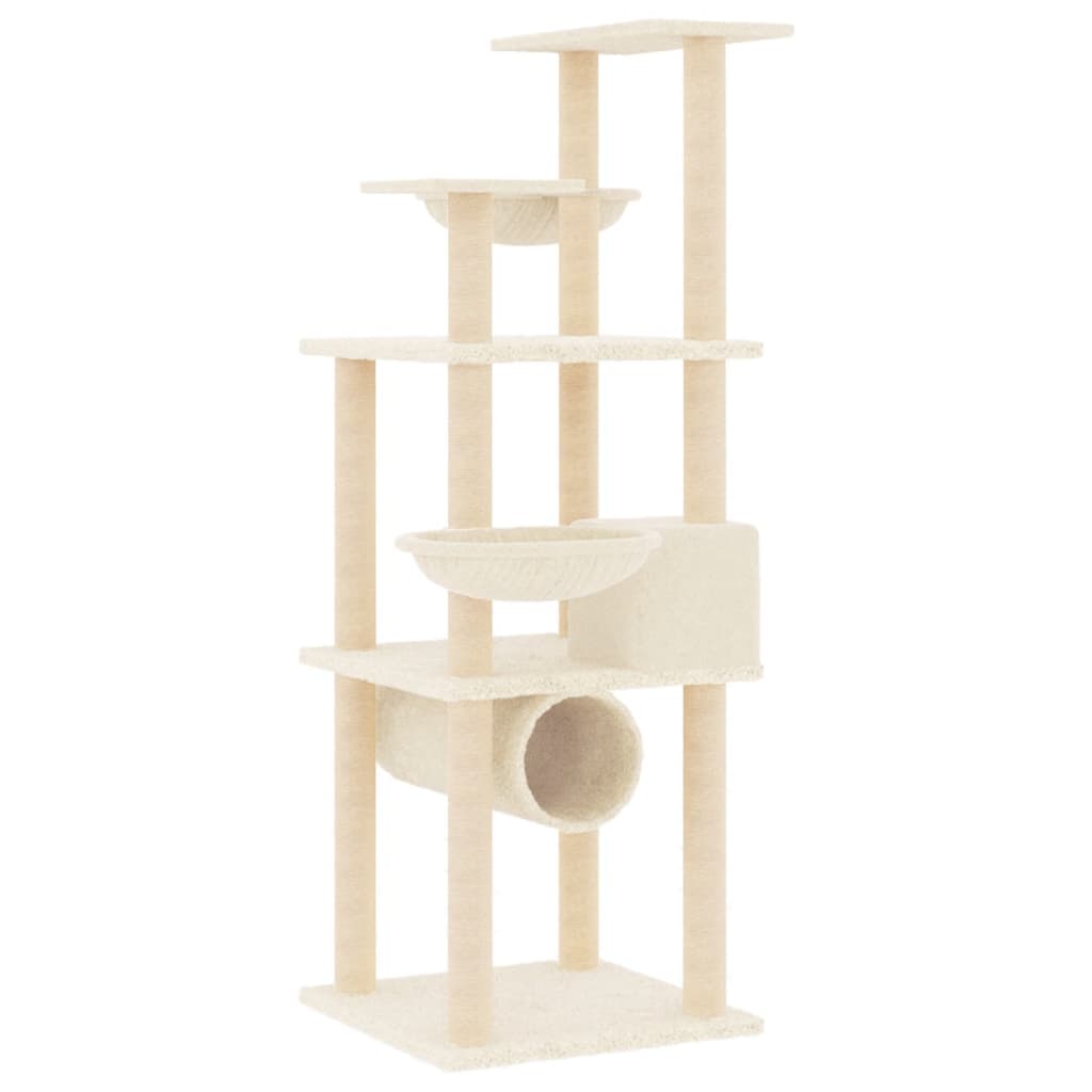 Ansamblu de pisici cu stâlpi din funie de sisal, crem, 141 cm GartenMobel Dekor