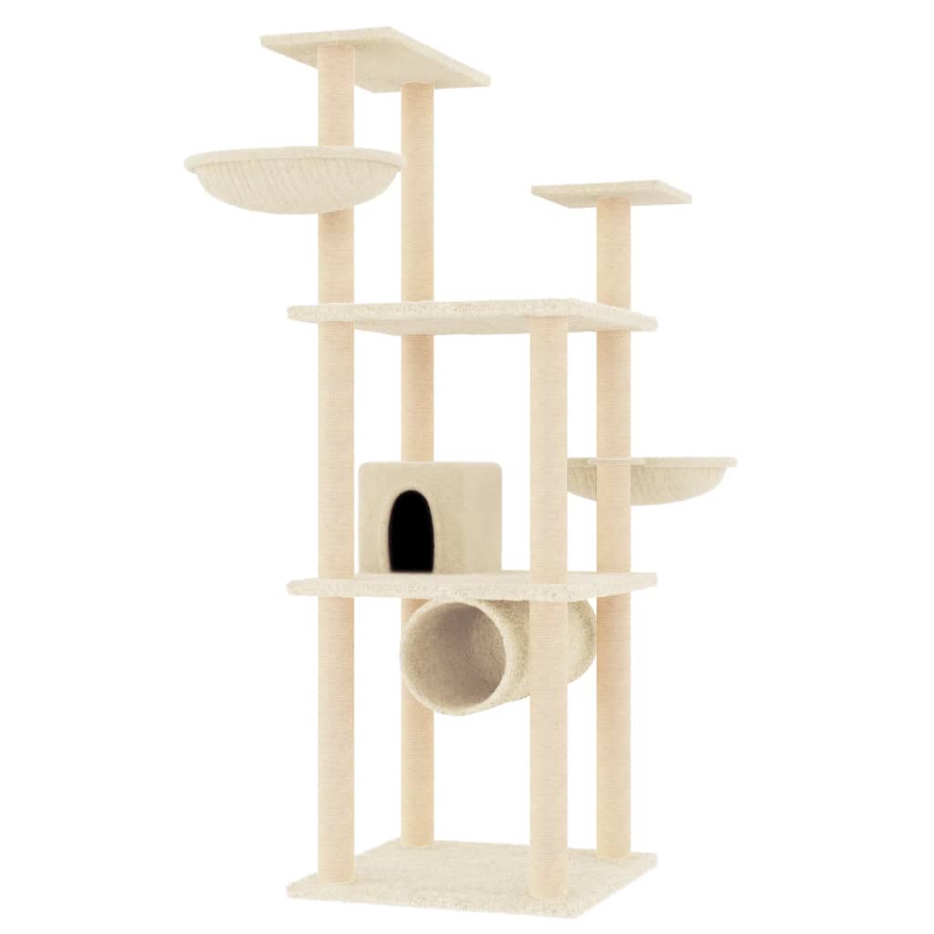 Ansamblu de pisici cu stâlpi din funie de sisal, crem, 141 cm GartenMobel Dekor