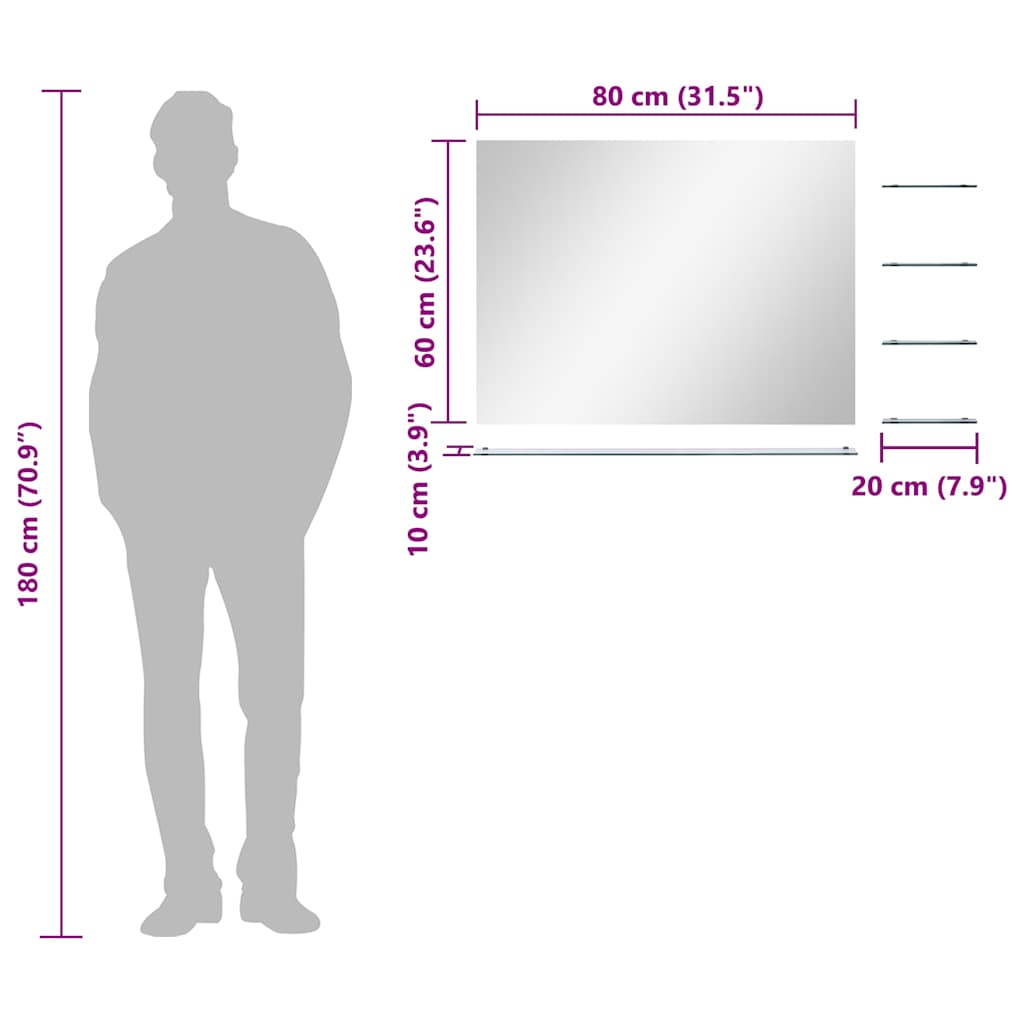 Oglindă de perete cu 5 rafturi, argintiu, 80 x 60 cm GartenMobel Dekor