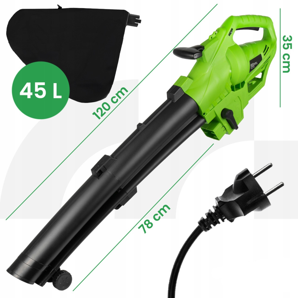 Suflanta Electrica 220V si Aspirator cu Tocator 3-in-1 pentru Frunze, Putere 3500W, 270 km/h, Sac Colector 45L